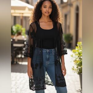 TORRID BLACK LACE LONG KIMONO CARDIGAN SZ 2X